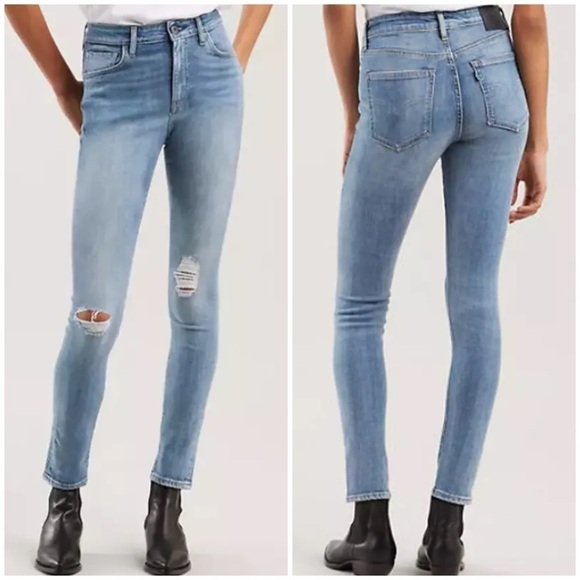 Levi's 721 Selvedge Distressed High Waisted Skinny Jeans Cobalt 26 X 30 NWT $168